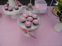 mini cupcake με ροζ ζαχαρόπαστα και λευκή μαργαρίτα