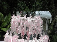 μπομπονιέρα βάπτισης κοριτσάκι καθρέπτης stick με κρεμαστά κουφέτα, ροζ φούντα και ματάκι