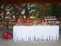 στήσιμο τραπεζιού μπομπονιέρας με χριστουγεννιάτικο θέμα σε χιονισμένο τραπέζι